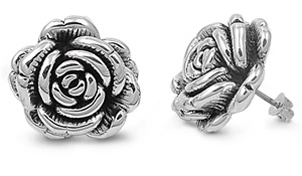 Flower Rose Earrings .925 Sterling Silver