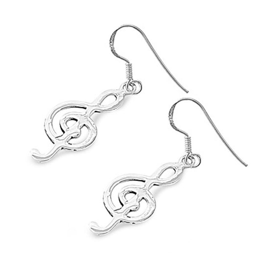 Music Note Treble Clef Earrings .925 Sterling Silver