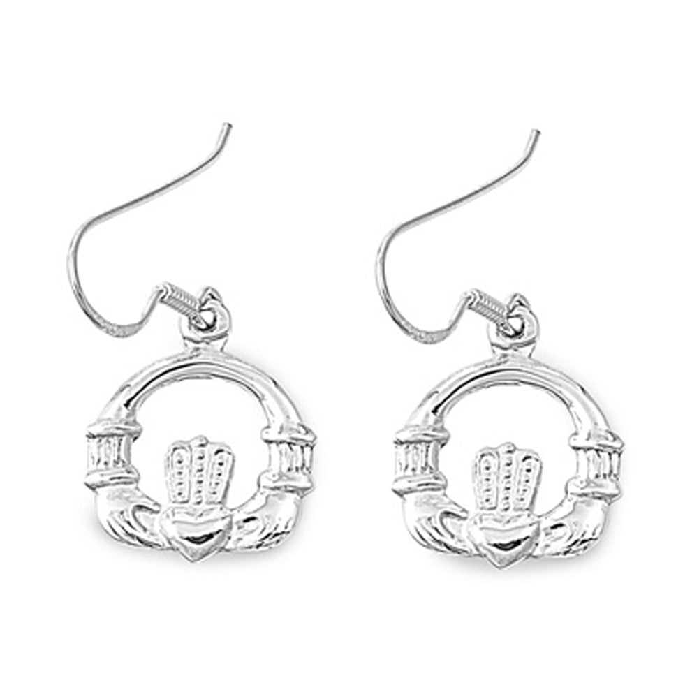 High Polish Celtic Claddagh Circle .925 Sterling Silver Eternity Promise Heart Earrings