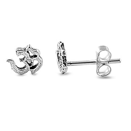 Om Sign Stud Earrings .925 Sterling Silver