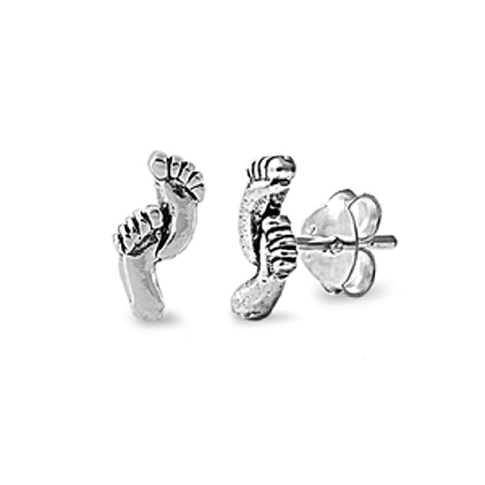 Feet Stud Earrings .925 Sterling Silver