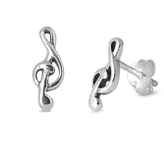 Music Note Treble Clef Stud Earrings .925 Sterling Silver