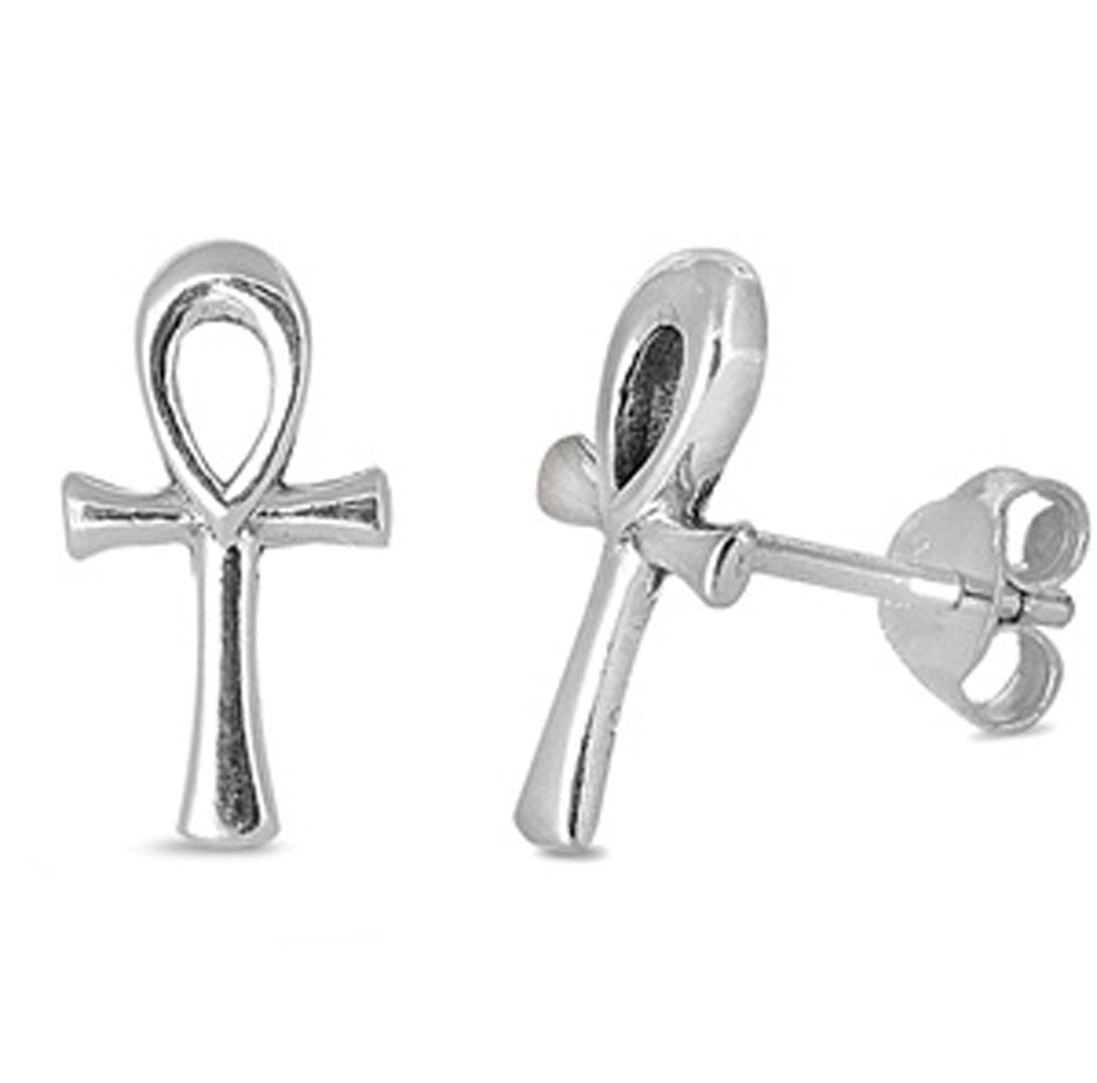 Cross Ankh Stud Earrings .925 Sterling Silver