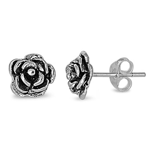 Flower Rose Stud Earrings .925 Sterling Silver