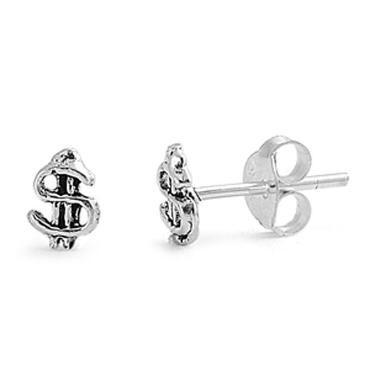 Dollar Sign Stud Earrings .925 Sterling Silver