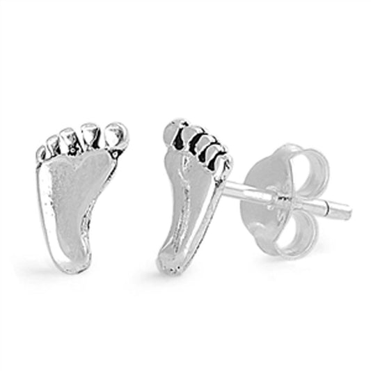 Foot Feet Stud Earrings .925 Sterling Silver