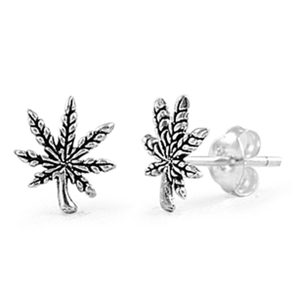 Marijuana Stud Earrings .925 Sterling Silver