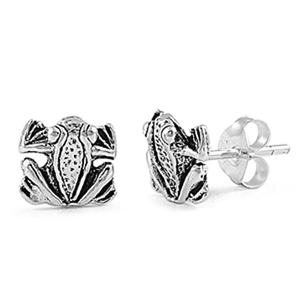 Frog Stud Earrings .925 Sterling Silver