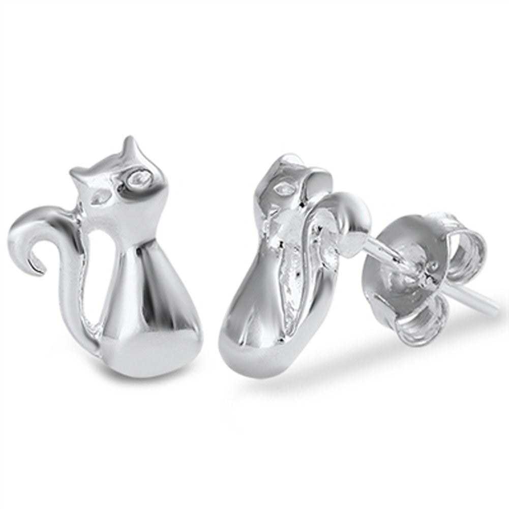 Cat Stud Earrings .925 Sterling Silver