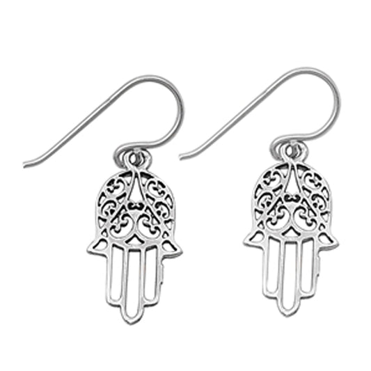 Hand Of God Filigree Swirl Hamsa Flourish .925 Sterling Silver Detailed Stud Earrings