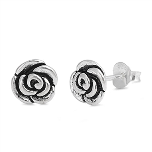 Flower Tiny Rose Nature .925 Sterling Silver Garden Bloom Stud Earrings