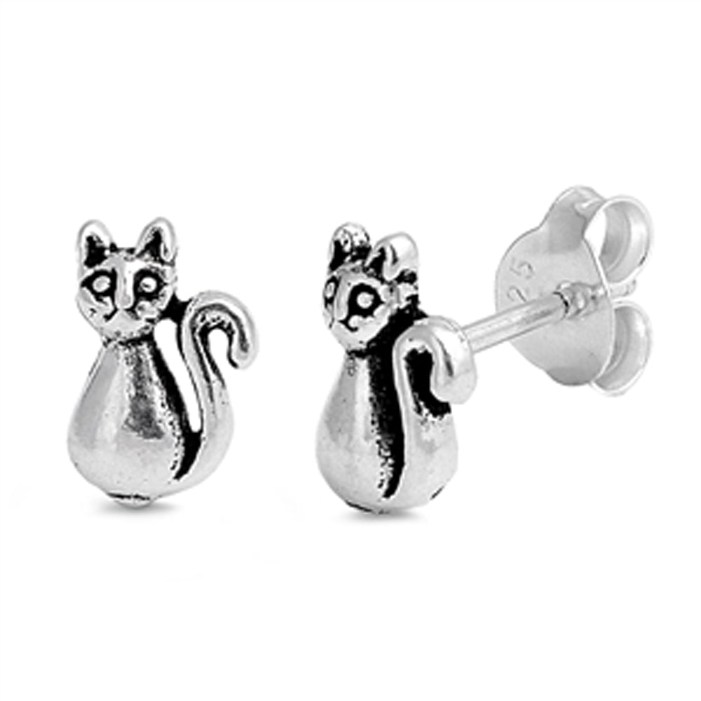 Sterling Silver Cute Cat Kitten Tabby Kitty Pussycat High Polish Earrings 925