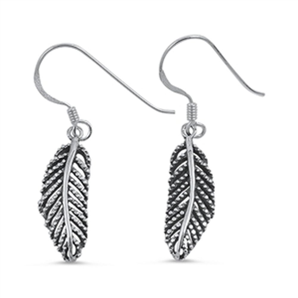 Bumpy Detailed Feather Bohemian .925 Sterling Silver Gypsy Animal Festival Earrings