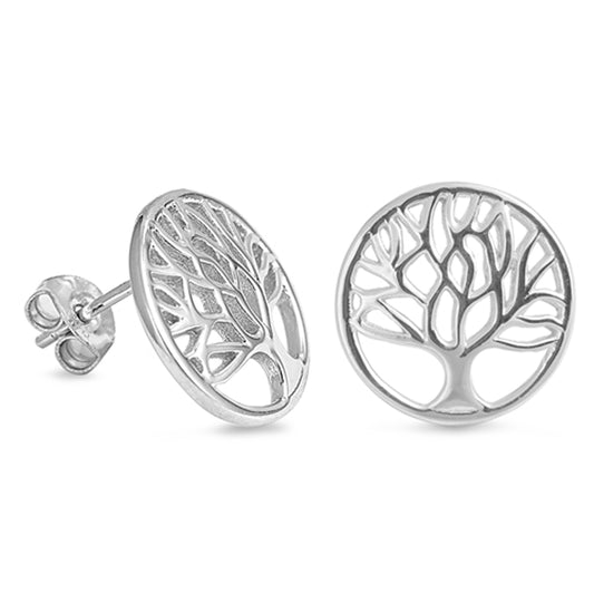 Cutout Branch Circle Tree of Life Nature .925 Sterling Silver Leaf Open Earrings