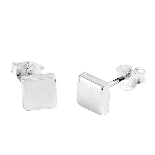 High Polish Tiny Flat Square Simple .925 Sterling Silver Classic Plain Stud Earrings