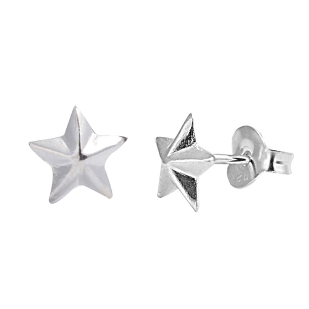 High Polish Star Geometric .925 Sterling Silver Simple Shape Stud Earrings