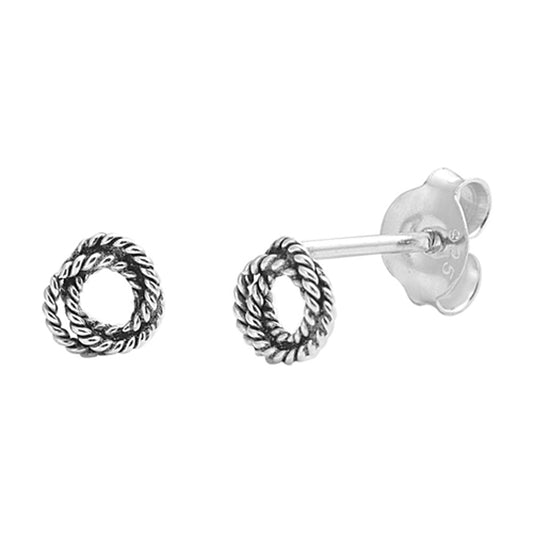 Open Braid Twisted Rope Knot Loop .925 Sterling Silver Cowboy Country Stud Earrings