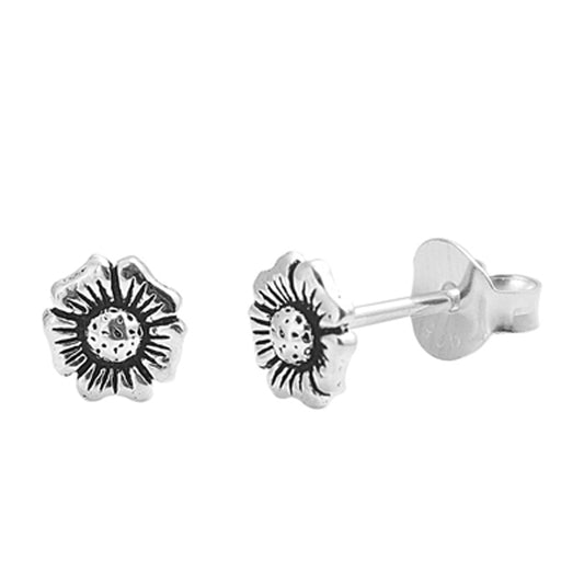 Nature Tiny Plumeria Flower .925 Sterling Silver Oxidized Petal Stud Earrings