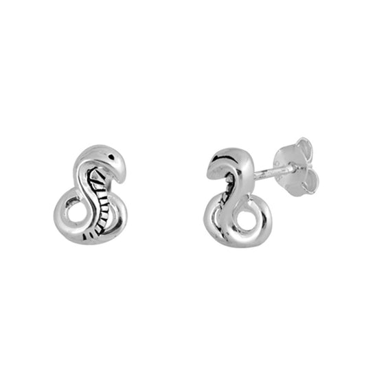 Oxidized Cobra Coiled Snake High Polish .925 Sterling Silver Animal Stud Earrings