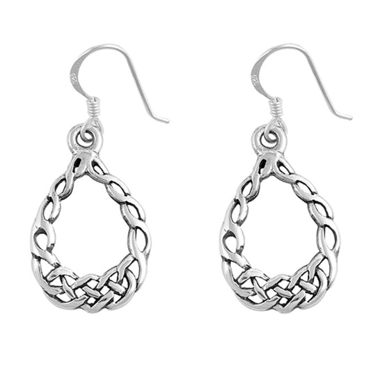 Celtic Weave Braided Knot Teardrop Twisted .925 Sterling Silver Earrings