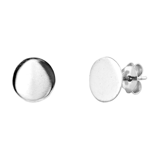 High Polish Large Flat Circle Round .925 Sterling Silver Minimalist Stud Earrings