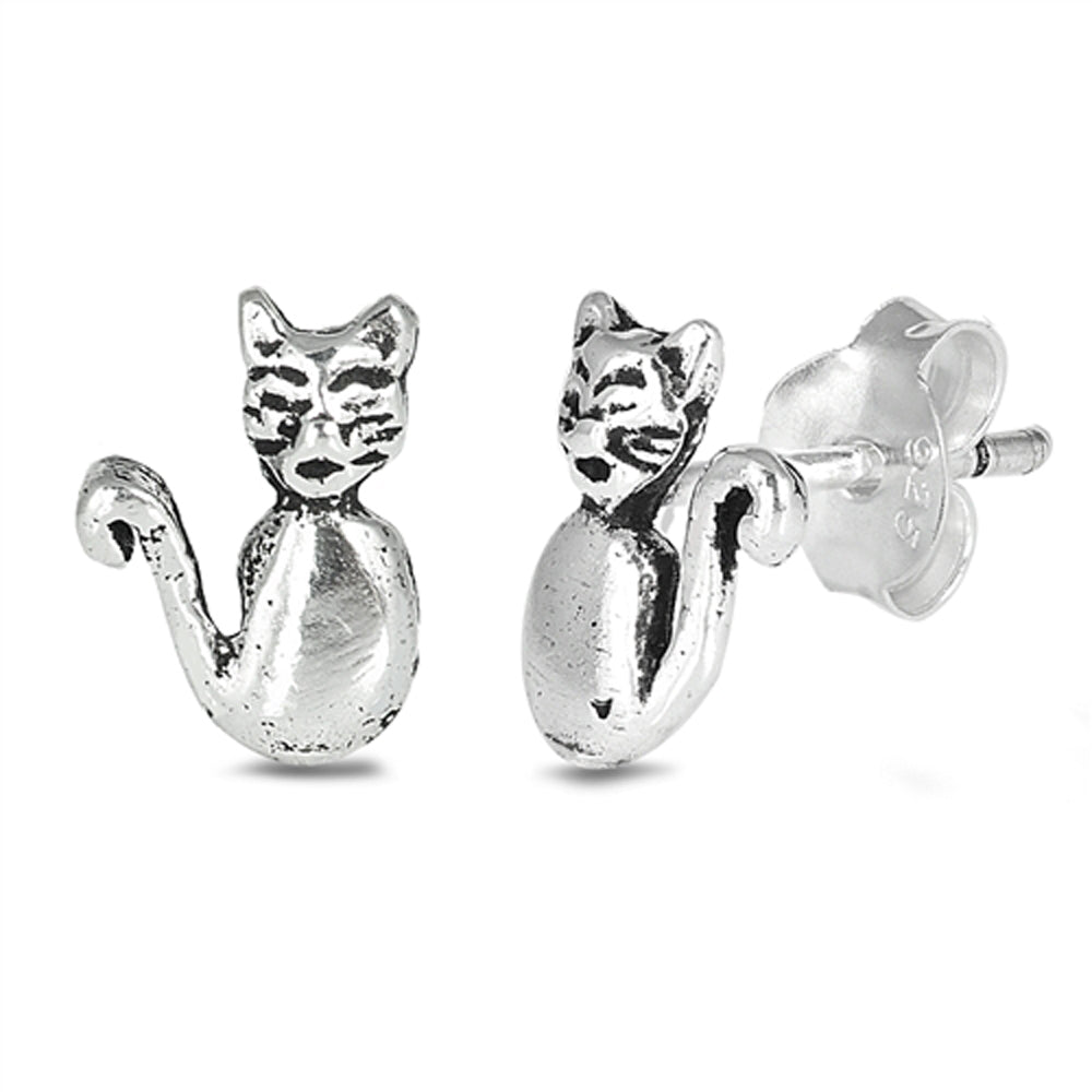 Sterling Silver Cute Cat Tail Swirl Animal Pet Kitten Pussycat Earrings 925 New