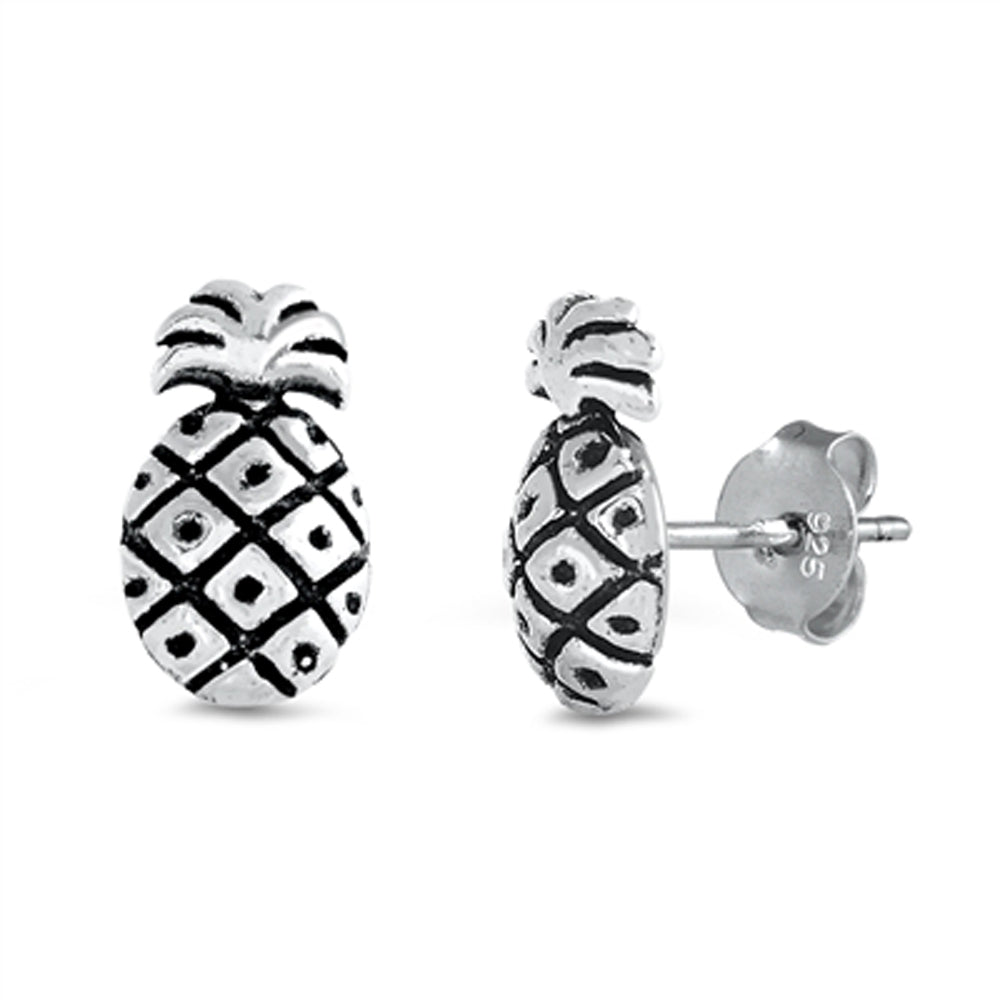 Sterling Silver Summer Pineapple Fruit Food Tropical Beach Stud Earrings 925 New