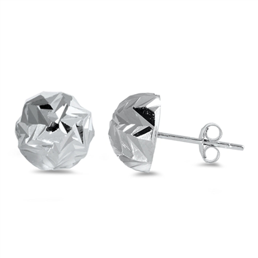 Sterling Silver Faceted Sphere Snowflake Grooved Geometric Earrings 925 New