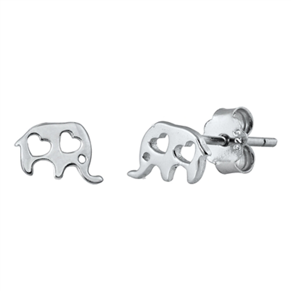 Sterling Silver Elephant Cute Cutout Heart High Polish Love Earrings 925 New