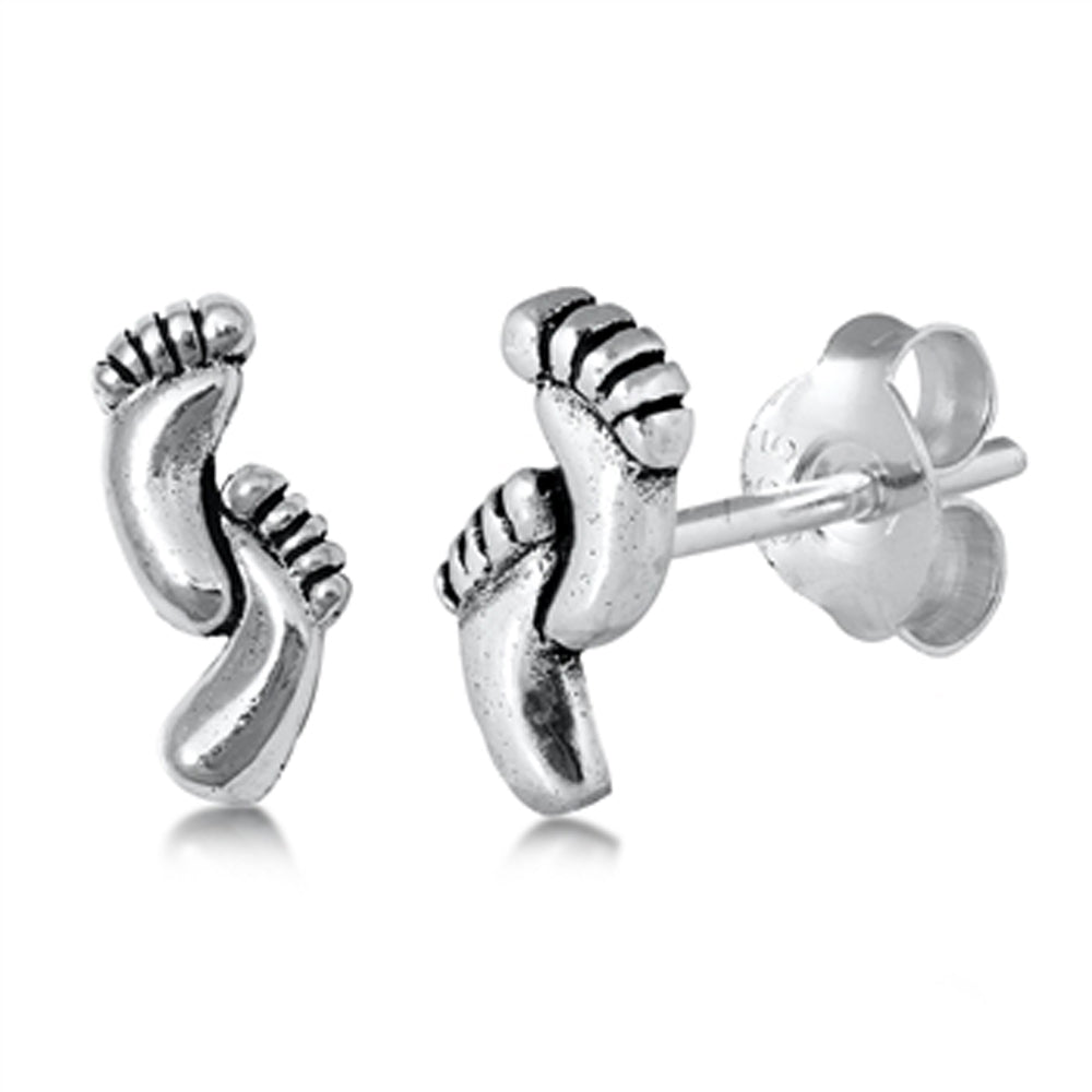 Sterling Silver Tiny Footprint Feet Simple Beach Stud Earrings