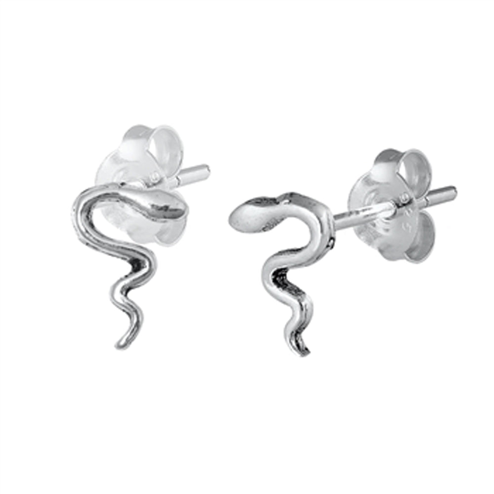 Sterling Silver Snake Animal Reptile High Polish Simple Stud Earrings