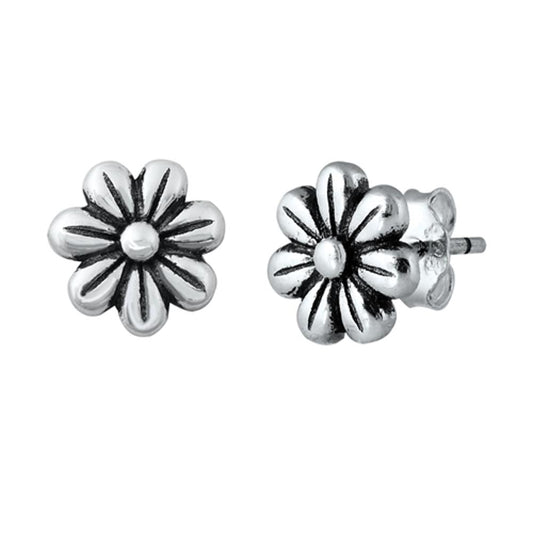 Cute Oxidized Sterling Silver Daisy Flower Stud Earrings Push Back 925 New