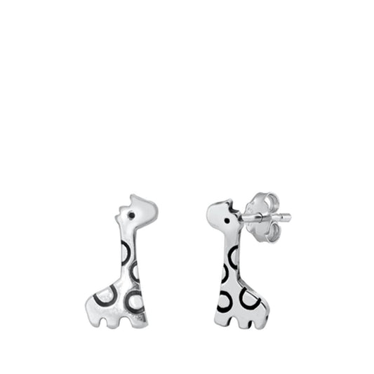 Fun Sterling Silver Giraffe Stud Earrings Oxidized Animal Zoo Post 925 New