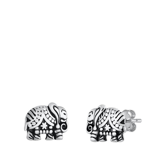 Cute Oxidized Sterling Silver Filigree Elephant Stud Earrings Pushback 925 New