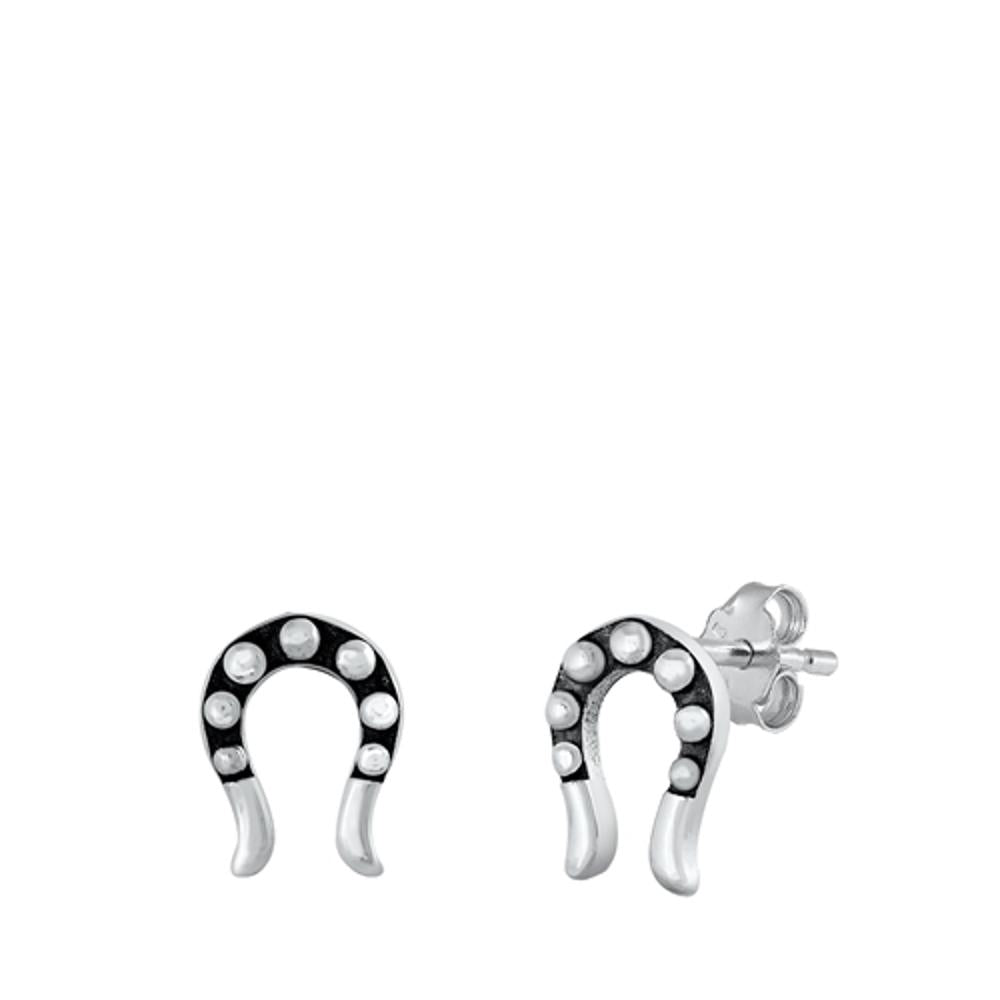 Oxidized Sterling Silver Dainty Bali Horseshoes Lucky Stud Earrings 925 New