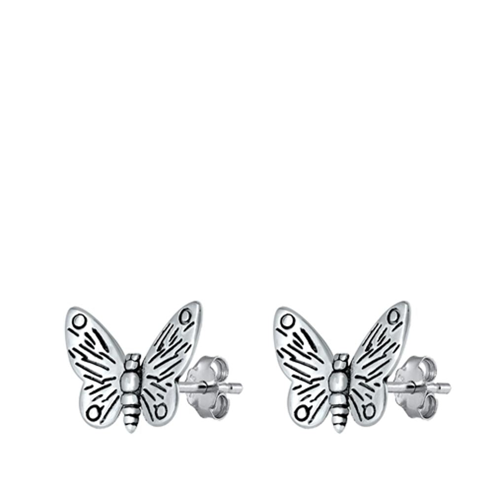 Oxidized Sterling Silver Butterfly Fashion Stud Earrings Post 925 New