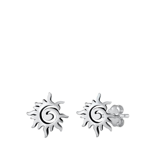 Oxidized Sterling Silver Cute Swirl Flaming Sun Stud Earrings 925 New