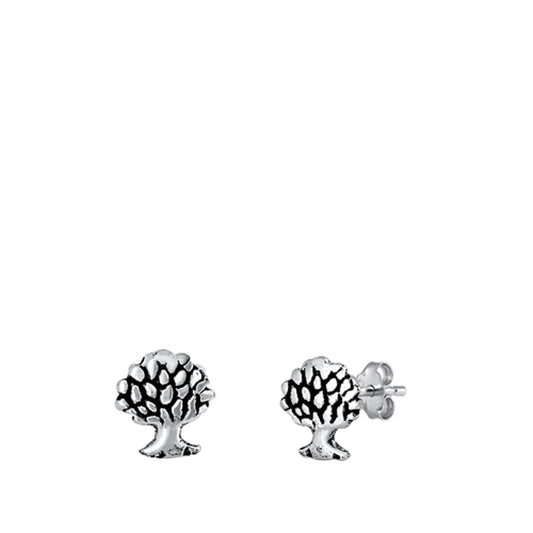 Cute Fashion Small Tree Of Life Stud Earrings Oxidized Simple Tree Post 925 New