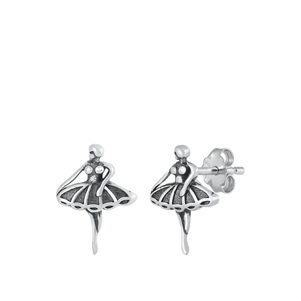 Beautiful Ballerina Dancer Stud Earrings Oxidized Dancing Girl Post 925 New