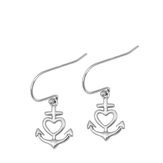 Minimalist Sterling Silver Heart Anchor Hook Earrings Love Post 925 New