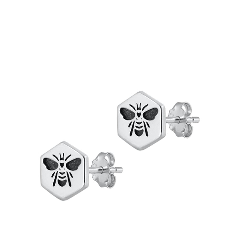 Oxidized Sterling High Polished Hexagon Bumble Bee Silver 925 New