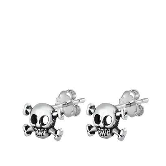 Mini Skull & Crossbone Earrings Oxidized Push Back Dainty Studs 925 New