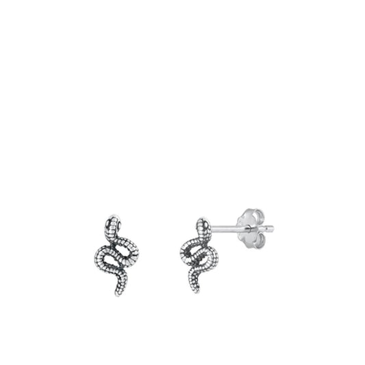 Oxidized Snake Studs Sterling Silver Animal Reptile Earrings 925 New