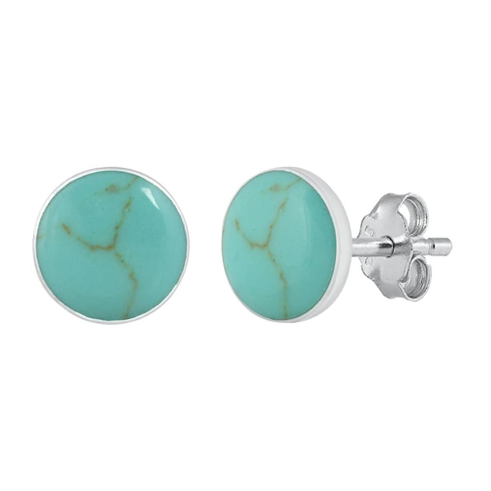 Chic Sterling Silver Round Turquoise Stud High Polished Earrings 925 New