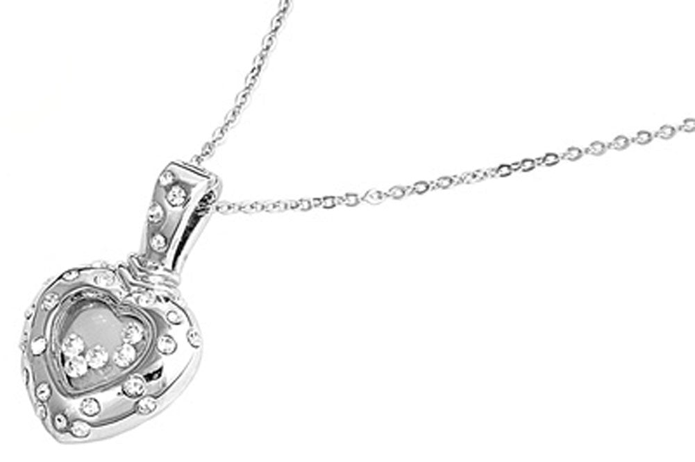 Heart Pendant Mosaic Necklace Clear Simulated CZ .925 Sterling Silver, 18"