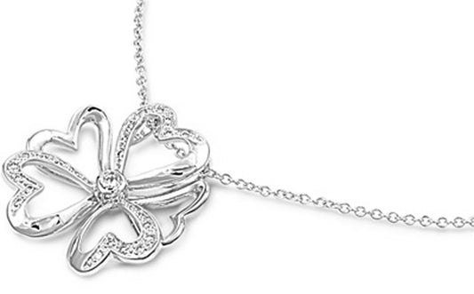 Clover Pendant Heart Necklace Clear Simulated CZ .925 Sterling Silver