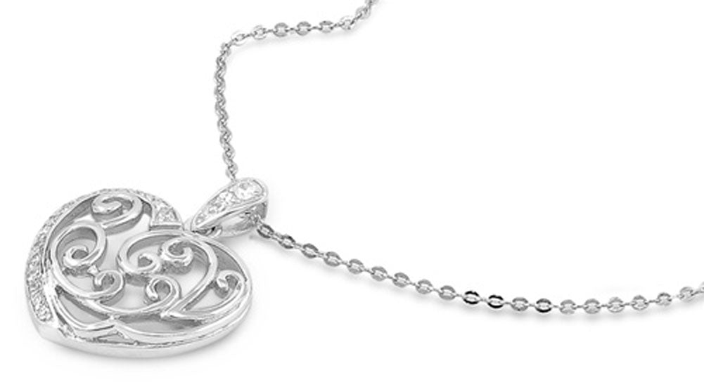 Heart Pendant Necklace Clear Simulated CZ .925 Sterling Silver