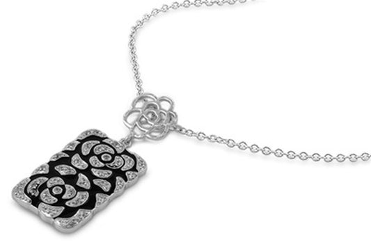 Flower Pendant Necklace Clear Simulated CZ .925 Sterling Silver