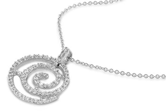 Swirl Pendant Necklace Clear Simulated CZ .925 Sterling Silver