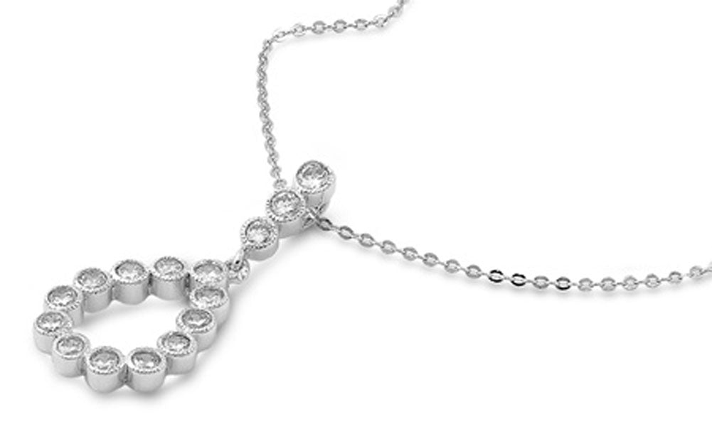 Pendant Teardrop Necklace Clear Simulated CZ .925 Sterling Silver